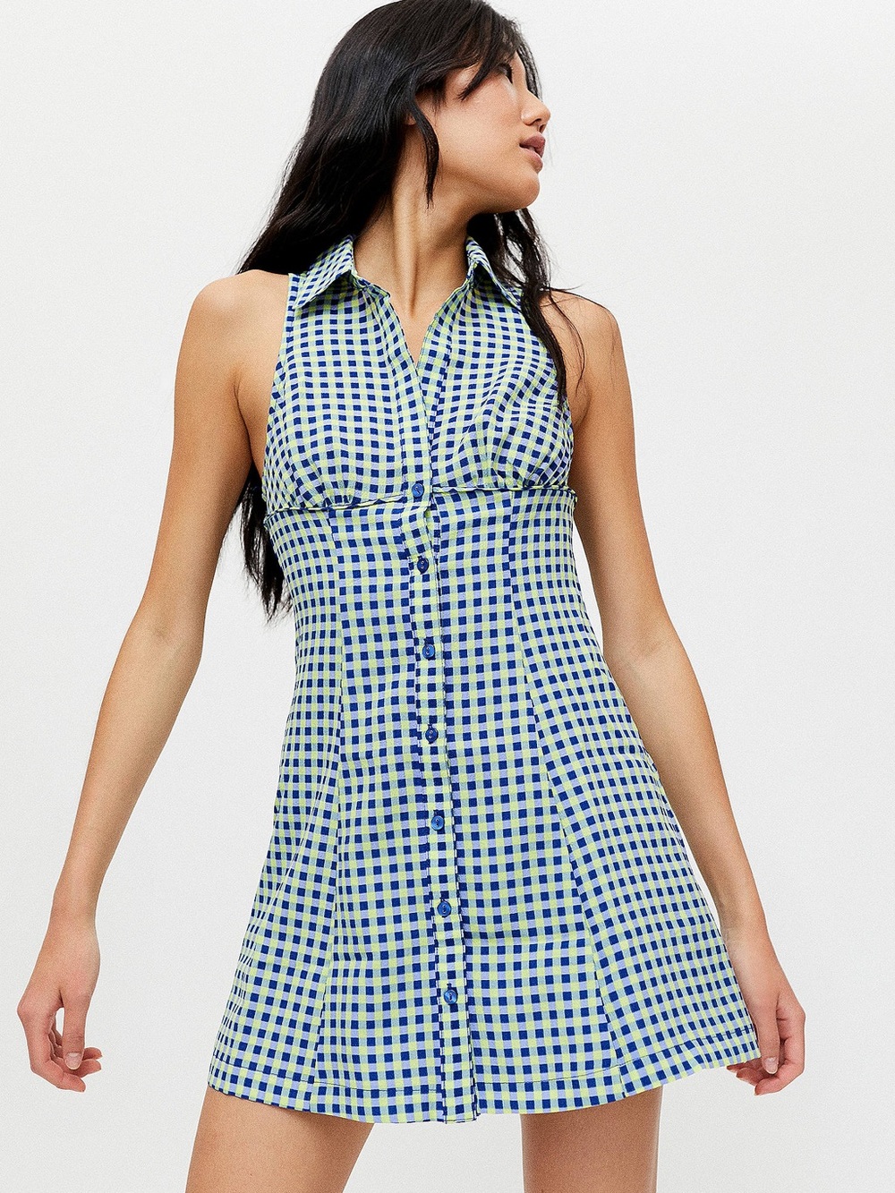 UO Tia Blue Gingham Mini Tennis Dress
